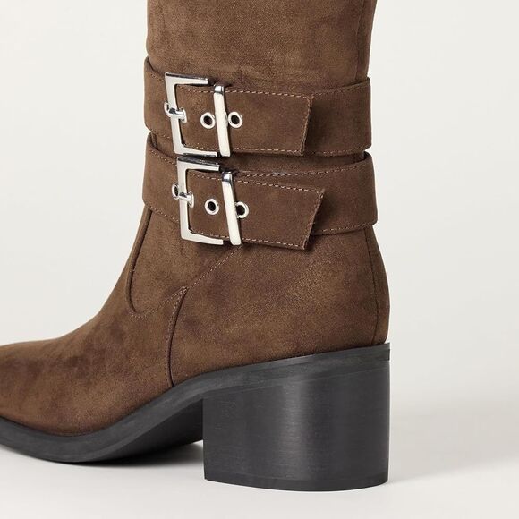 The Drop Women's suede Tall Biker Boots size 8 with Buckles - Picture 4 of 8